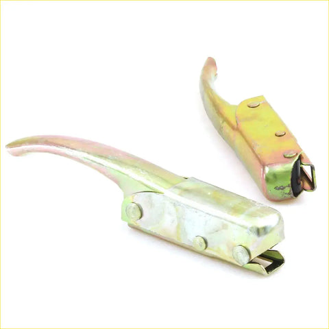 Yellow and silver metal tailgate handle opener with curved lever for nissan datsun 1300 520 521 1966-1972