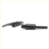 Black plastic tail gate lock handle end caps with integrated clips for toyota hilux 1979-1983 shown from back