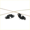 Black plastic tail gate lock latch set with metallic accents for Nissan Navara RX D40 2005-2015 back side view