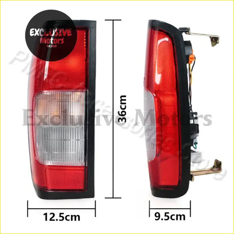 Tail light assembly for nissan navara d22 1997-2015 with red and clear plastic lenses and black rectangular housing