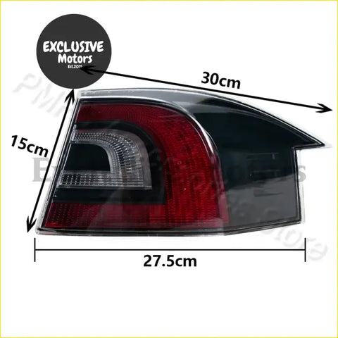 Back side of a black and red tail light assembly for tesla model s 2016-2021 with sleek clear lens sections