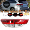Tail light assembly for toyota highlander 2017-2019 in red and clear plastic showing the back side of the part