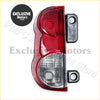 Tail light for nissan nv200 2009-2015 with red and clear plastic lens and black mounting bracket shown from back side