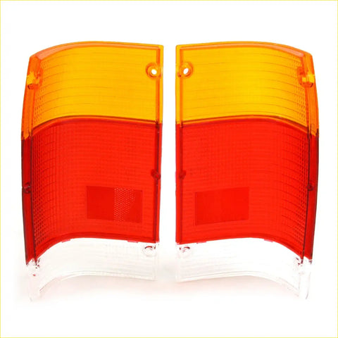 A pair of curved two-tone tail light lenses with orange and red sections for mazda b2000 b2200 b2600 1985-1998