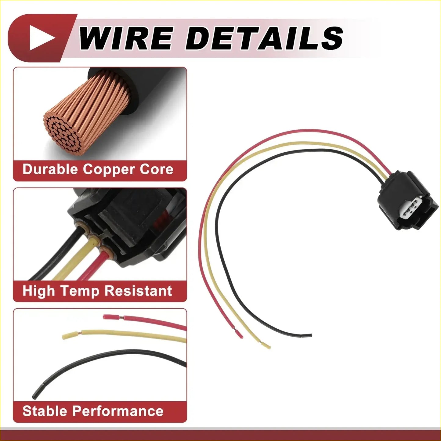 Black red and yellow insulated copper core tail light socket wiring set with high-temp connector for toyota land cruiser prado
