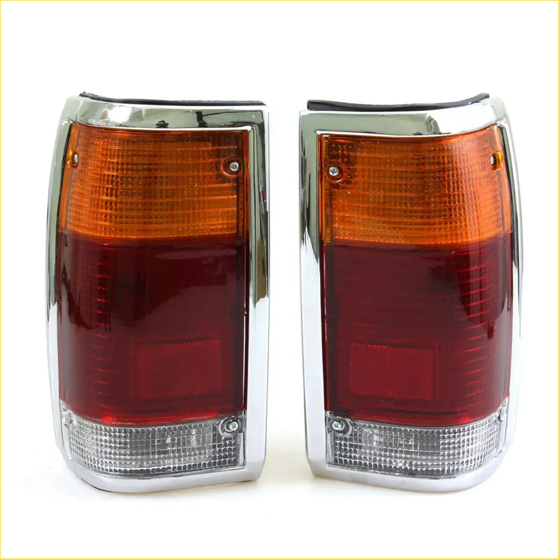 Pair of chrome finished tail lights with amber and red lenses classic rectangular design for mazda bravo 1985-1998
