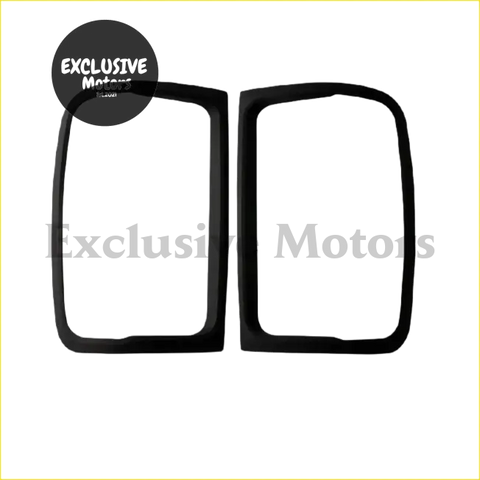 Black rectangular glossy tail light surround trim pieces for vw amarok 2009-2019 shown from back side