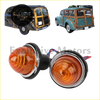 Chrome-finished amber tail lights for classic mini morris minor 1960-1971 with black base and visible wiring back view