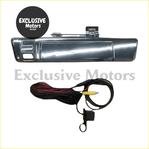 Back side of chrome finished tailgate handle with built-in reversing camera for isuzu d-max 2020-2021