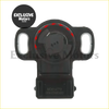 Black plastic throttle position sensor for mitsubishi with red led ring and molded mounting tabs shown from back side