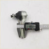 Silver metal tie rod end outer ball joint with black rubber boot measured by digital caliper for nissan d21 d22