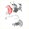Red timing chain belt cover with molded contours and mounting points for toyota hilux ln30 ln40 ln46 1979-1983