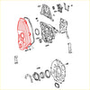 Red timing chain belt cover for toyota hilux ln200 ln205 2001-2004 with ribbed texture and circular cutouts