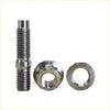 Silver metallic threaded bolt with hex head nut and flat washer from titanium turbo charger stud kit for ford ranger