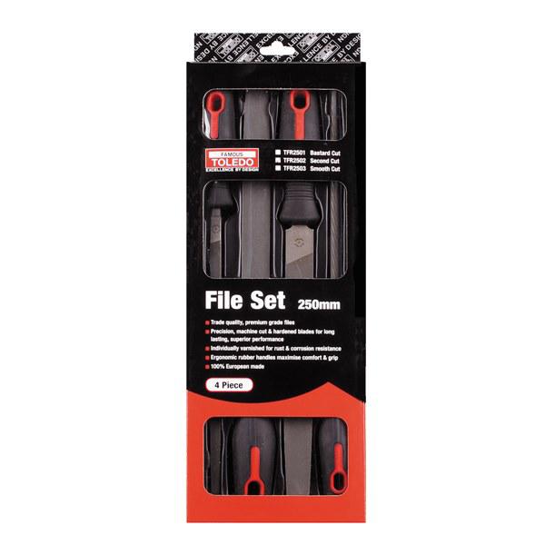 Toledo File Set 2nd Cut 250mm 4 Piece TFR2502