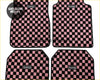 Pink and black checkered tomu sakura floor mats with textured fabric finish for car interiors