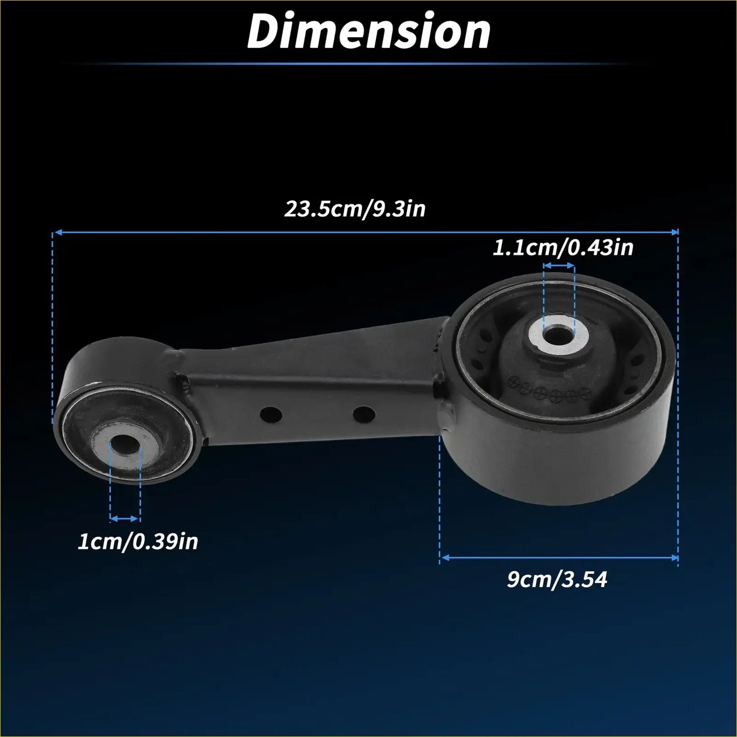 Black rubber-coated metal torque strut mount with circular end caps and bolt holes for 2005-2007 toyota avalon 3.5l