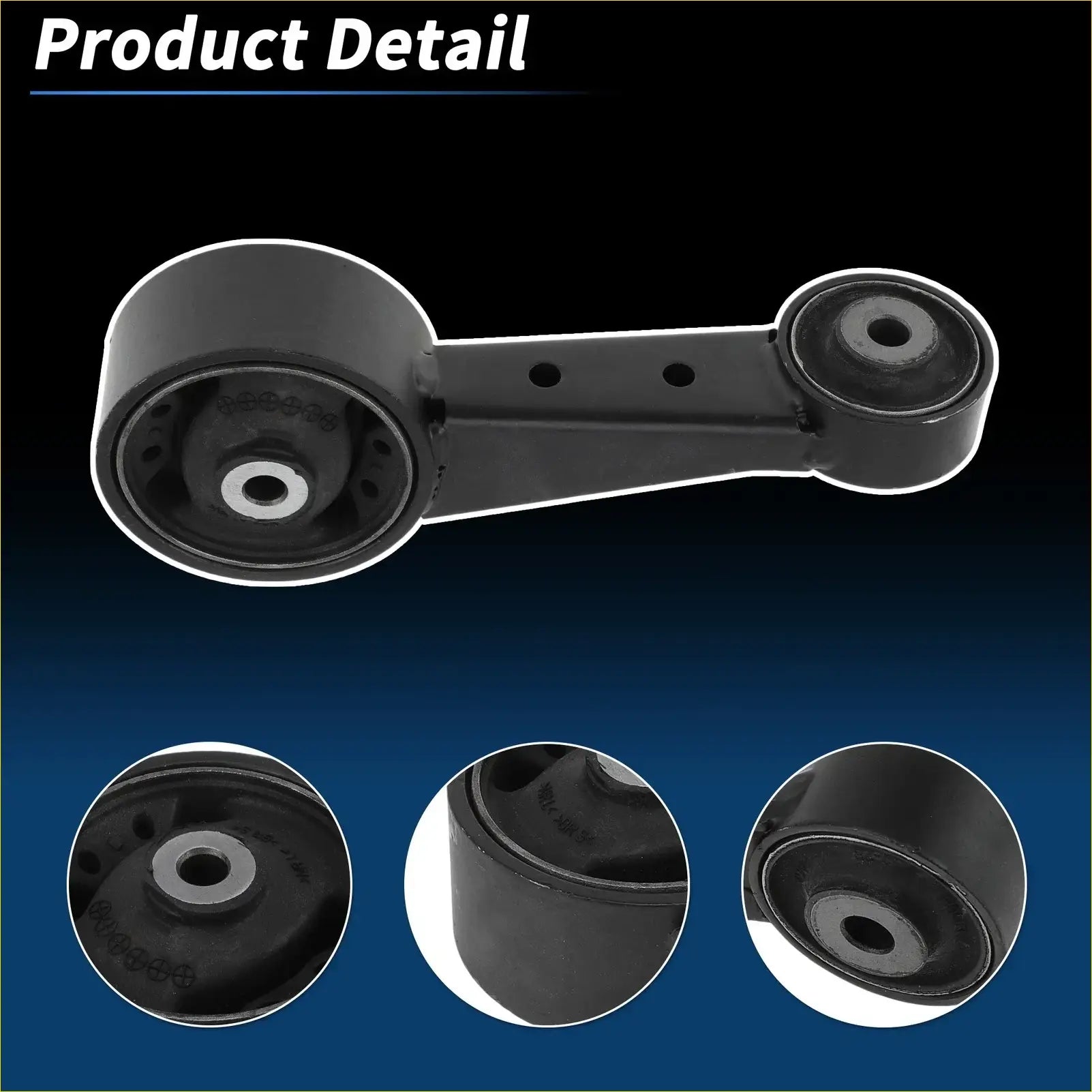 Black metal torque strut mount with rubber bushings for toyota avalon 2005-2007 3.5l shown from back side