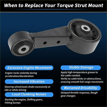 Black metal torque strut mount with rubber bushings for toyota avalon 2005-2007 3.5l shown from back side