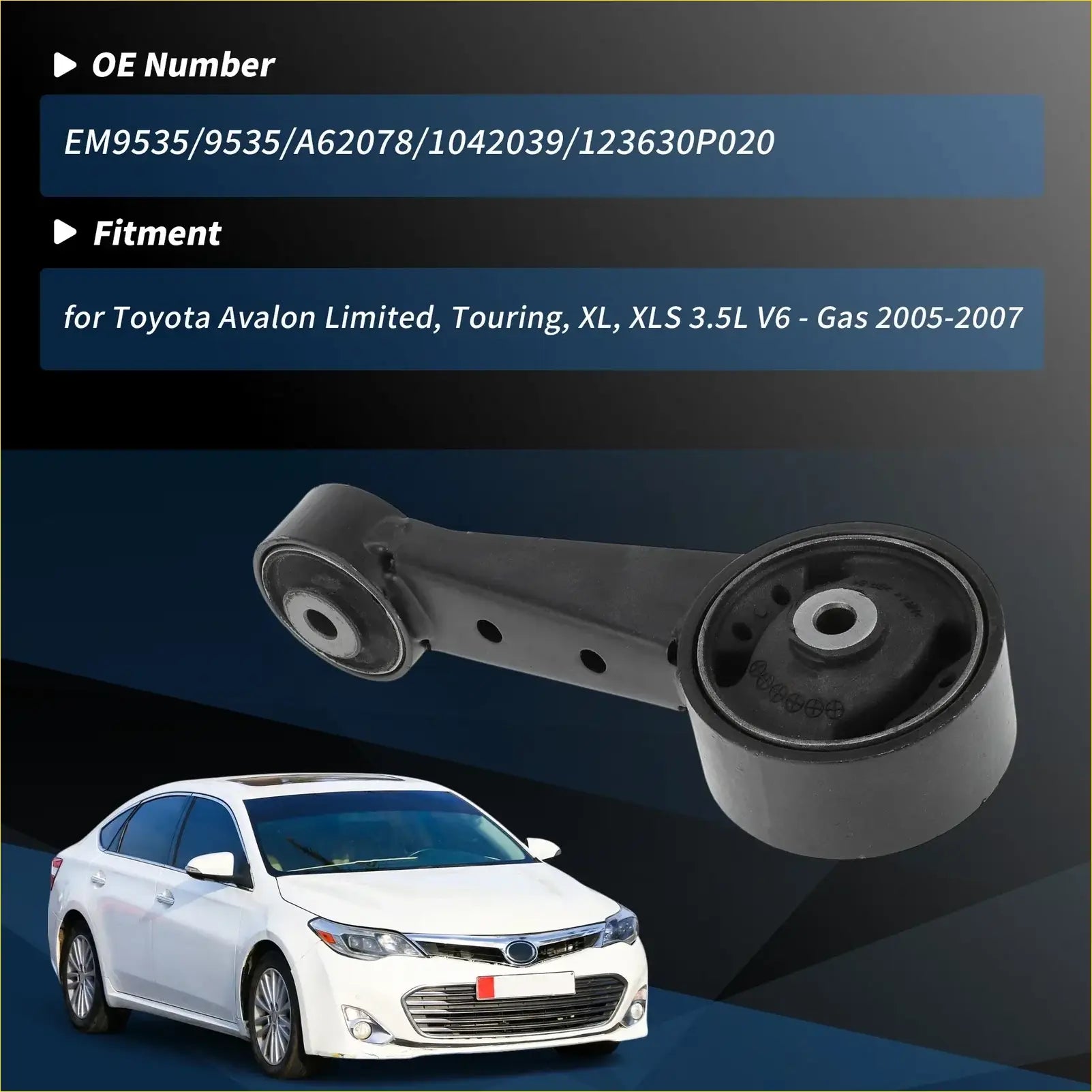 Black rubber and metal torque strut mount for toyota avalon 2005-2007 3.5l v6 gas engine replacement part