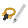 Gold tone metal tow hook trailer ring for toyota avanza with black plastic base and silver bolt front view