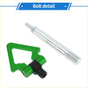 Green and black triangular folding tow hook for Toyota Avanza with metallic bolt attachment for front or rear use