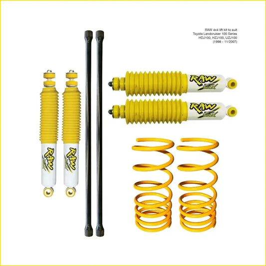 Yellow and white raw nitro lift coilover suspension kit for toyota landcruiser 100 series 1998-2007 live axle