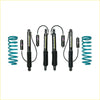 Set of four black dobinsons monotube shock absorbers with teal coil springs and reservoirs for toyota landcruiser 100 series
