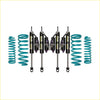 Set of four black dobl soms shock absorbers with teal coil springs for toyota landcruiser 105 series 1998 to 2007