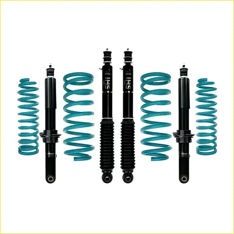 Teal and black dobinsons ims coilover suspension kit with sho branded shocks for toyota landcruiser 200 series