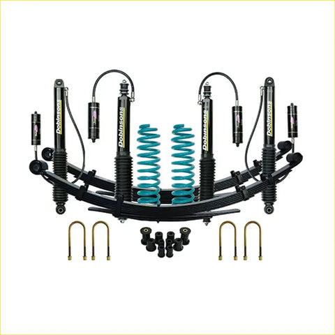 Black and teal dobinsons monotube remote coilover suspension kit for toyota landcruiser 78 series from 1999