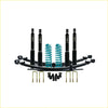 Black and teal Dobinsons IMS monotube coilover suspension kit with four shocks and springs for Toyota Landcruiser 79 Series