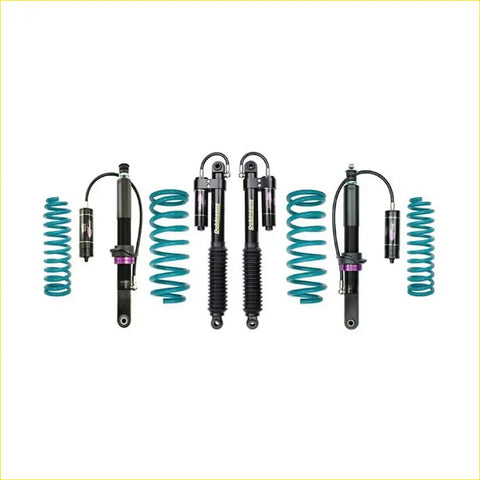 Teal and black coilover suspension kit with purple accents for toyota landcruiser prado 120 series dobinsons