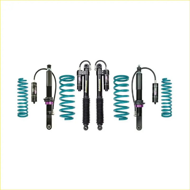 Teal and black coilover suspension kit with purple accents for toyota landcruiser prado 120 series dobinsons