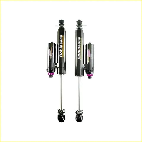 Black dobinnsons monotube shock absorbers with silver shafts and purple accents for toyota landcruiser prado 150 series
