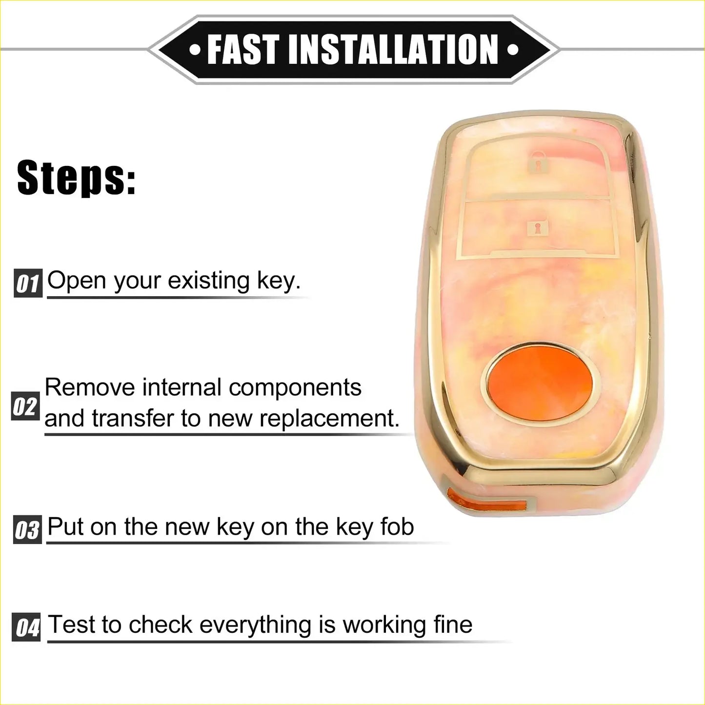 Gold-colored tpu remote key fob cover with translucent pink and orange finish for toyota rav4 2001-2022