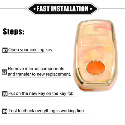 Gold-colored tpu remote key fob cover with translucent pink and orange finish for toyota rav4 2001-2022