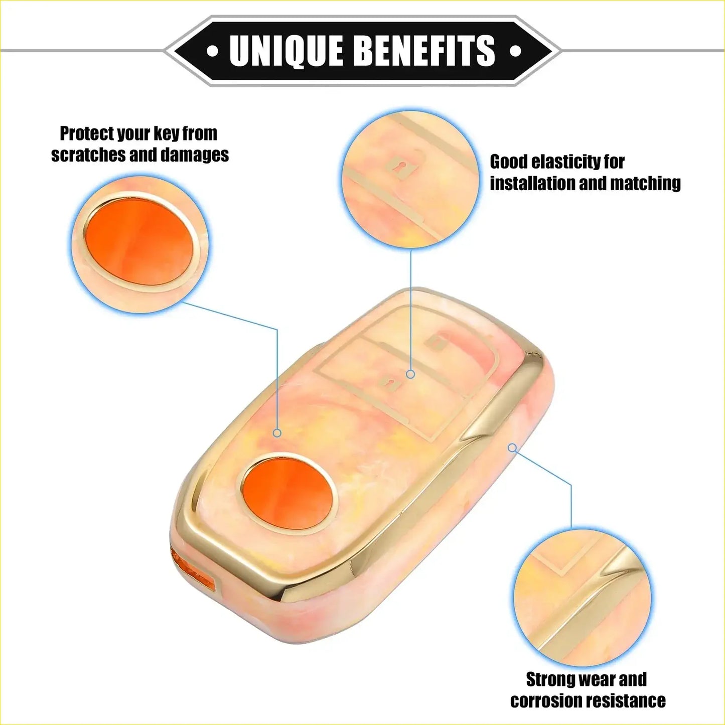Transparent pink and orange gradient silicone tpu remote key fob cover with gold trim for toyota rav4 2001-2022