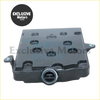 Black plastic engine oil pan with mounting holes and fill port for ford ranger tke transmission filter kit back side