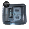 Gray plastic car battery tray with molded compartments and metal plate shown from back for mitsubishi outlander transmission filter kit