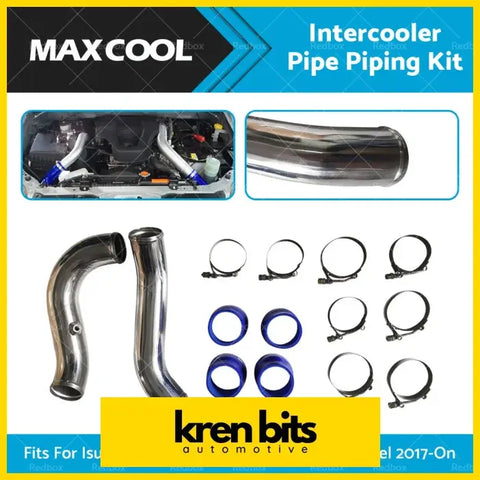 Shiny chrome turbo intercooler piping kit with blue accent rings and black clamps for isuzu d-max or mux