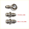 Silver metallic hydraulic turbo oil feed line fittings with threaded ends and hex nuts for ford falcon xr6 barra
