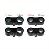 Black aluminum turbo oil and water line support bracket with two circular openings and central bolt for ford falcon xr6