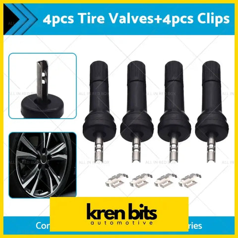 Black tire valve stems with metallic silver tips and matching clips from kren bits for nissan patrol y62 tpms