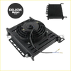 Black universal 30 row an10 automotive oil cooler with integrated 7 inch electric fan and mounting brackets