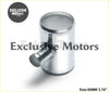 Shiny chrome finished metal universal bov t pipe with 80mm outlet and 25mm blow off valve t joint showing rear side