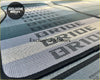 Gray and white striped universal bride fabric car floor mat with bold black bride lettering for wedding use