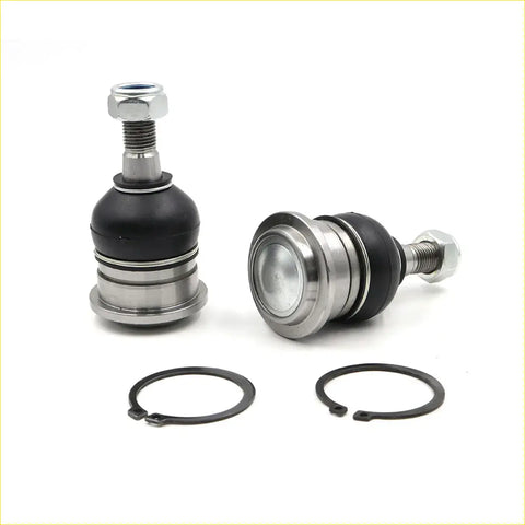 Upper ball joint assembly 2pcs for toyota hilux with silver black metal shafts rubber bushings and black retaining rings