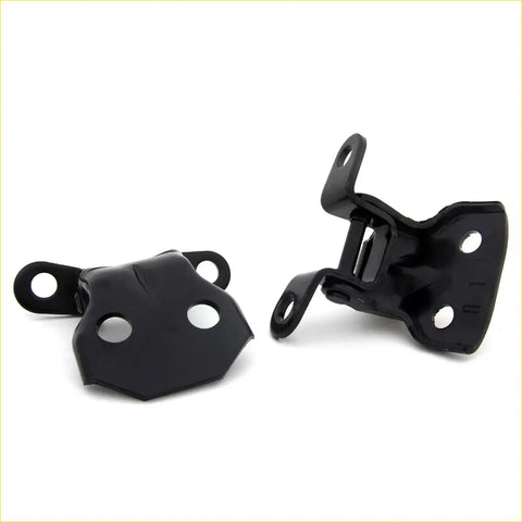 Black metal upper and lower door hinge latch assemblies for toyota hilux 1979-1988 shown from the back side