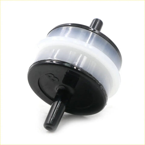Black and translucent white plastic fuel filter with black end caps for valve emission solenoid Mitsubishi Pajero Montero
